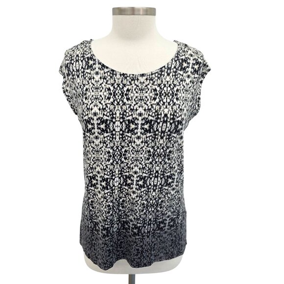 Rose & Olive Tie-Back Sleeveless Knit Top Size L Black & White Abstract Print - Picture 1 of 15